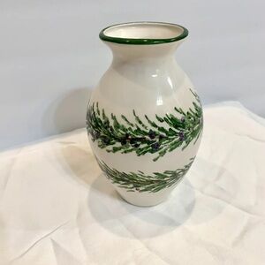 Bermuda Clayworks White Ceramic Vase w/ Fir Tree Branch Pattern 6” tall